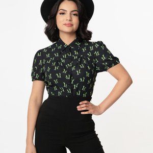 Zombie Hands Caroline Pinup Retro Goth Halloween Blouse by Unique Vintage